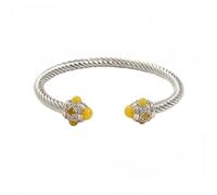 OAKKY Retro Twisted Rope Bracelet for Women Stainless Steel Ethnic Vacation Outfits Cuff Bangle Silver Yellow