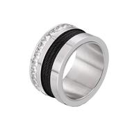 OAKKY Roman Numeral Wire Wrap Ring for Women Stainless Steel Band with Single Row Zirconia Stackable Statement Jewellery Silver Size S