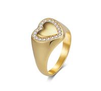 OAKKY Sparkling Heart Ring for Women Titanium Steel with Micro Pave Zircon Brushed Daily Band Gold Size P 1/2