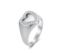 OAKKY Sparkling Heart Ring for Women Titanium Steel with Micro Pave Zircon Brushed Daily Band Silver Size J 1/2
