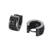 OAKKY Square Hoop Earrings for Men Stainless Steel Geometric Linear Crystals Stone Statement Black