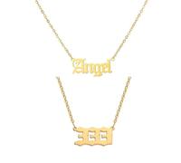 OAKKY Stainless Steel Hip Hop Dainty Elegant 2pcs Set Angel Number Pendant Necklace for Women's Choker Chain Numerology Jewellery Gold 333