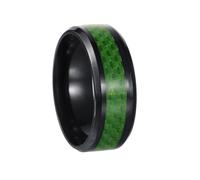 OAKKY Stainless Steel Personalize Green Carbon Fiber Inlay 8mm Comfort Fit Wedding Band Ring for Men Women Black Size Y