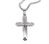 OAKKY Stainless Steel Silver Cross Pendant Necklace for Men Women Christianity Faith Talismans with Chain 23.6 inches