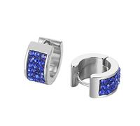 OAKKY Stainless Steel Unique Square Cool Colorful Crystal Lined Small Huggie Hoop C-Shaped Earrings for Men Women Ear Stud Piercings Blue Silver