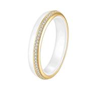 OAKKY Unisex Ceramic Classic 4MM Thin Stackable Single Row of Micro-Paved Zirconia Couple Ring Matching Set Wedding Band Gold White Size L 1/2