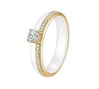OAKKY Unisex Ceramic Classic Novelty 4MM Single Row Micro-pavé Rhinestone 4 Dragon Claw Solitaire Crystal Ring Wedding Band White Gold Size U