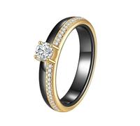 OAKKY Unisex Ceramic Classic Novelty 4MM Single Row Micro-pavé Rhinestone 4 Dragon Claw Solitaire Crystal Ring Wedding Band Black Gold Size L 1/2