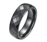 OAKKY Unisex Ceramic Dainty Elegant 6mm Multi-Faceted Rhombic Cut Classic Plain Ring Comfort Fit Couple Engagement Wedding Band Black Size L 1/2