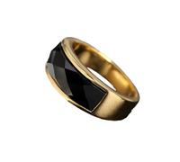 OAKKY Unisex Faceted Stone Inlay Wide Ring Gold Black Size L ½