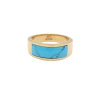OAKKY Unisex Faceted Stone Inlay Wide Ring Gold Blue Size L ½