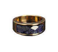 OAKKY Unisex Faceted Stone Inlay Wide Ring Gold Violet Size L ½