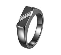 OAKKY Unisex Stainless Steel 5MM Simple Classic Square Cut Beveled Edge Micro-paved Zirconia Plain Couple Ring Wedding Bands Black Size N 1/2