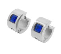 OAKKY Unisex Stainless Steel 7MM Chunky Simple Hip Hop Square Colorful Rhinestone Inlay Small Huggie Hoop C-Shaped Couple Earrings Blue Silver
