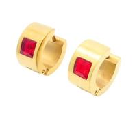 OAKKY Unisex Stainless Steel 7MM Chunky Simple Hip Hop Square Colorful Rhinestone Inlay Small Huggie Hoop C-Shaped Couple Earrings Red Gold