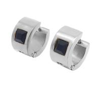 OAKKY Unisex Stainless Steel 7MM Chunky Simple Hip Hop Square Colorful Rhinestone Inlay Small Huggie Hoop C-Shaped Couple Earrings Black Silver