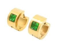OAKKY Unisex Stainless Steel 7MM Chunky Simple Hip Hop Square Colorful Rhinestone Inlay Small Huggie Hoop C-Shaped Couple Earrings Light Green Gold