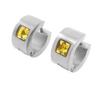OAKKY Unisex Stainless Steel 7MM Chunky Simple Hip Hop Square Colorful Rhinestone Inlay Small Huggie Hoop C-Shaped Couple Earrings Yellow Silver