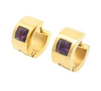 OAKKY Unisex Stainless Steel 7MM Chunky Simple Hip Hop Square Colorful Rhinestone Inlay Small Huggie Hoop C-Shaped Couple Earrings Purple Gold