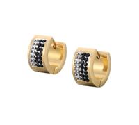 OAKKY Unisex Stainless Steel 7MM Creative Cool Colorful Full Crystal Lined Small Huggie Hoop Round Shaped Couple Earrings Ear Stud Hook Clip Black Gold