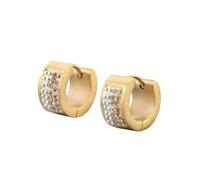 OAKKY Unisex Stainless Steel 7MM Creative Cool Colorful Full Crystal Lined Small Huggie Hoop Round Shaped Couple Earrings Ear Stud Hook Clip Champagne Gold