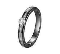 OAKKY Unisex Stainless Steel Classic Elegant 4MM Black Ceramic Inlaid with Solitaire Zirconia Crystal Ring Promise Wedding Band Silver Size P 1/2