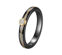 OAKKY Unisex Stainless Steel Classic Elegant 4MM Black Ceramic Inlaid with Solitaire Zirconia Crystal Ring Promise Wedding Band Gold Size N 1/2