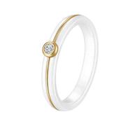 OAKKY Unisex Stainless Steel Classic Elegant 4MM White Ceramic Inlaid with Solitaire Zirconia Crystal Ring Promise Wedding Band Gold Size P 1/2