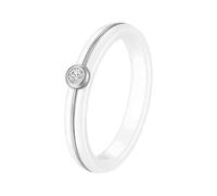 OAKKY Unisex Stainless Steel Classic Elegant 4MM White Ceramic Inlaid with Solitaire Zirconia Crystal Ring Promise Wedding Band Silver Size N 1/2