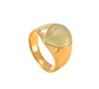 OAKKY Unisex Stainless Steel Classic Elegant Teardrop Shape Natural Stone Gemstone Signet Ring Comfort Fit Statement Band Black Light Green Size N 1/2