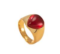OAKKY Unisex Stainless Steel Classic Elegant Teardrop Shape Natural Stone Gemstone Signet Ring Comfort Fit Statement Band Black Red Size S