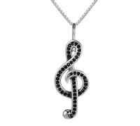 OAKKY Unisex Stainless Steel Cool Rock Musical Music Note Charm Pendant Micro-Pave Zircon Inlay Treble Clef Music Note Necklace Black with Chain