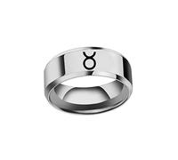 OAKKY Unisex Stainless Steel Hip Hop 12 Constellation Zodiac Signet Ring Horoscope Astrology Beveled Edges Birthday Gift Taurus Silver Size U