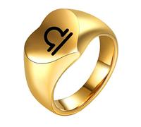 OAKKY Unisex Stainless Steel Hip Hop Heart Cut 12 Constellation Zodiac Signet Ring Horoscope Astrology Birthday Gift Libra Gold Size P 1/2