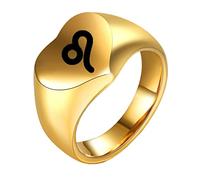 OAKKY Unisex Stainless Steel Hip Hop Heart Cut 12 Constellation Zodiac Signet Ring Horoscope Astrology Birthday Gift Leo Gold Size N 1/2