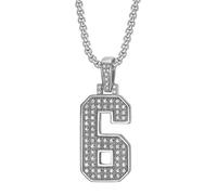 OAKKY Unisex Stainless Steel Personality Classic Hip Hop Rock Iced Out Bling CZ 0-9 Angel Number Necklace Retro Roman Numerology Jewelry Silver 6
