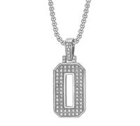 OAKKY Unisex Stainless Steel Personality Classic Hip Hop Rock Iced Out Bling CZ 0-9 Angel Number Necklace Retro Roman Numerology Jewelry Silver 0