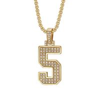OAKKY Unisex Stainless Steel Personality Classic Hip Hop Rock Iced Out Bling CZ 0-9 Angel Number Necklace Retro Roman Numerology Jewelry Gold 5