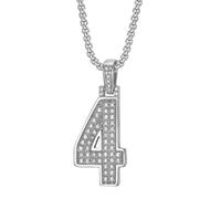 OAKKY Unisex Stainless Steel Personality Classic Hip Hop Rock Iced Out Bling CZ 0-9 Angel Number Necklace Retro Roman Numerology Jewelry Silver 4