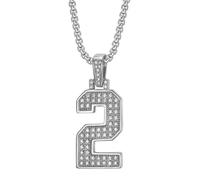 OAKKY Unisex Stainless Steel Personality Classic Hip Hop Rock Iced Out Bling CZ 0-9 Angel Number Necklace Retro Roman Numerology Jewelry Silver 2
