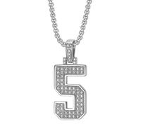 OAKKY Unisex Stainless Steel Personality Classic Hip Hop Rock Iced Out Bling CZ 0-9 Angel Number Necklace Retro Roman Numerology Jewelry Silver 5