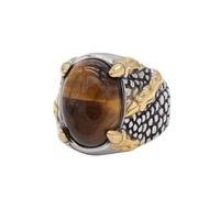 OAKKY Unisex Stainless Steel Personality Domineering Skeleton Dragon Claw Round Gemstone Gothic Punk Stone Texture Biker Ring Gold Brown Size Y