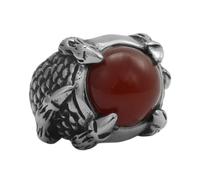 OAKKY Unisex Stainless Steel Personality Domineering Skeleton Dragon Claw Round Gemstone Gothic Punk Stone Texture Biker Ring Silver Red Size N 1/2
