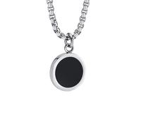 OAKKY Unisex Stainless Steel Personality Minimalist Round Geometric Pendant necklace for Mens Womens Black Silver with Chain