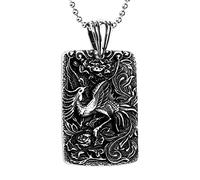 OAKKY Unisex Stainless Steel Retro Phoenix God Bird Lucky Amulet Necklace Punk Biker Band Ancient Mythology Beast Royal Queen Silver with Chain