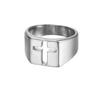 OAKKY Unisex Stainless Steel Simple Classic Plain Gloosy Hollow Cross Crucifix Pattern Biker Ring Comfort Fit Wedding Band Silver Size W