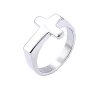 OAKKY Unisex Stainless Steel Simple Classic Thin Stacking Plain Gloosy Christian Prayer Sideways Cross Biker Amulet Crucifix Ring Silver Size U