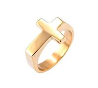 OAKKY Unisex Stainless Steel Simple Classic Thin Stacking Plain Gloosy Christian Prayer Sideways Cross Biker Amulet Crucifix Ring Gold Size L 1/2