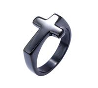 OAKKY Unisex Stainless Steel Simple Classic Thin Stacking Plain Gloosy Christian Prayer Sideways Cross Biker Amulet Crucifix Ring Black Size U