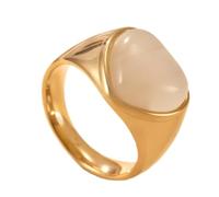 OAKKY Unisex Stainless Steel Unique Creative Heart Shape Natural Stone Gemstone Couple Ring Matching Set Wedding Band Black White Size N 1/2